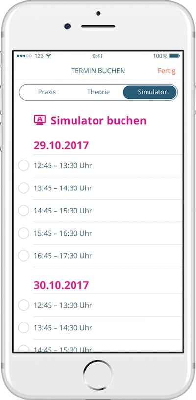 Simulator Stunden buchen per App in der 123FAHRSCHULE