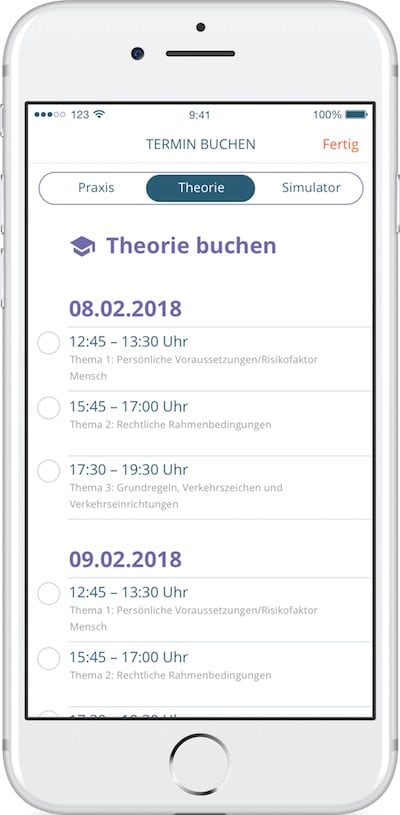 Theoriestunden buchen mit der 123FAHRSCHULE App