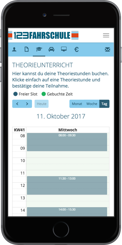 123fahrschule theorie unterricht buchen zeitraum auswählen